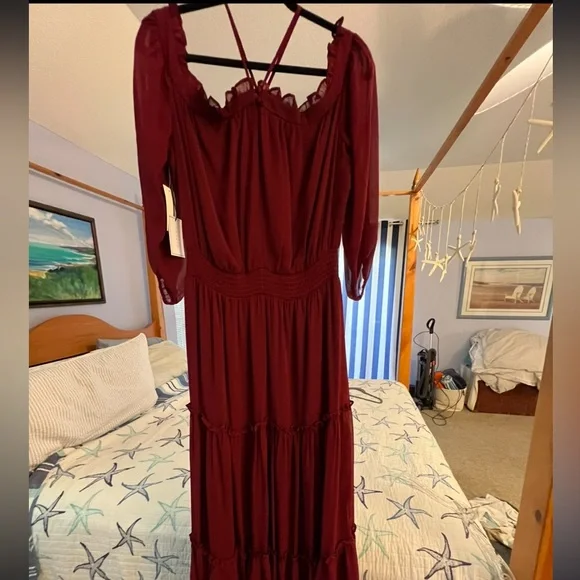 1.State Women's Smocked Halter Maxi Dress - Red - Size Large - Earth Red
